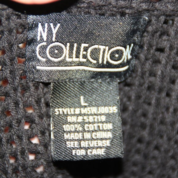 NY Collection Women's Black Knit Cotton Sweater Cardigan Preppy Blazer Size L - Picture 10 of 10